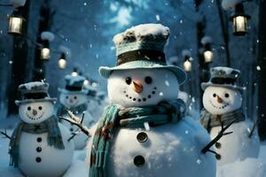 AI generated Charming snowman heralds Christmas celebration holiday cheer AI Generated photo