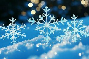 AI generated snowflakes gracefully decorating a winter wonderland Christmas snow light background AI Generated photo