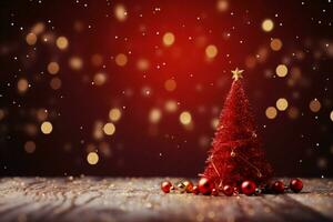 AI generated Magical holiday Christmas backdrop a sparkling tree and bokeh lights on red  AI Generated photo