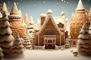 AI generated Christmas gingerbread house Magical fairy tale castle in snowy winter of sugary dreams AI Generated photo