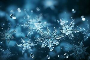 AI generated snowflakes gracefully decorating a winter wonderland Christmas snow light background AI Generated photo