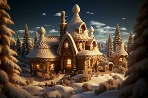 AI generated Christmas gingerbread house Magical fairy tale castle in snowy winter of sugary dreams AI Generated photo