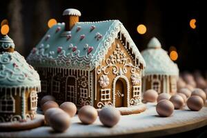 AI generated Christmas gingerbread house Magical fairy tale castle in snowy winter of sugary dreams AI Generated photo