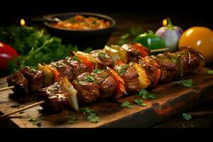 Juicy skewered seekh kababs a mouthwatering blend of spices and grilled goodness AI Generated photo