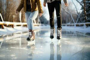 ai generado festivo hielo Patinaje un invierno alegría ese capturas el Navidad espíritu ai generado foto