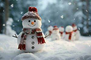 AI generated Charming snowman heralds Christmas celebration holiday cheer AI Generated photo