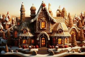 AI generated Christmas gingerbread house Magical fairy tale castle in snowy winter of sugary dreams AI Generated photo