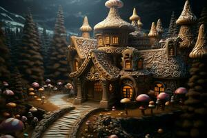 AI generated Christmas gingerbread house Magical fairy tale castle in snowy winter of sugary dreams AI Generated photo