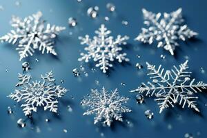 AI generated snowflakes gracefully decorating a winter wonderland Christmas snow light background AI Generated photo