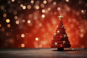 AI generated Magical holiday Christmas backdrop a sparkling tree and bokeh lights on red  AI Generated photo