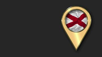 State of Alabama Gold Location Icon Flag Seamless Looped Waving, Space on Left Side for Design or Information, 3D Rendering video