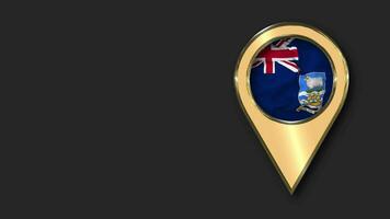 Falkland Islands Gold Location Icon Flag Seamless Looped Waving, Space on Left Side for Design or Information, 3D Rendering video
