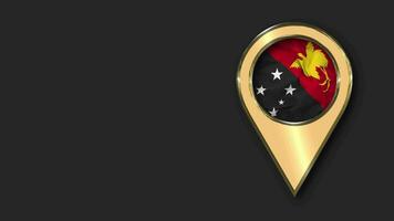 papua ny guinea guld plats ikon flagga sömlös looped vinka, Plats på vänster sida för design eller information, 3d tolkning video