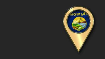 estado de Montana oro ubicación icono bandera sin costura serpenteado ondulación, espacio en izquierda lado para diseño o información, 3d representación video