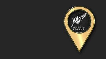 New Zealand Cricket, NZC Gold Location Icon Flag Seamless Looped Waving, Space on Left Side for Design or Information, 3D Rendering video