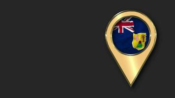 Turks and Caicos Islands, TCI Gold Location Icon Flag Seamless Looped Waving, Space on Left Side for Design or Information, 3D Rendering video