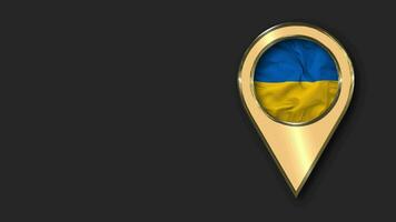 Ukraine Gold Location Icon Flag Seamless Looped Waving, Space on Left Side for Design or Information, 3D Rendering video