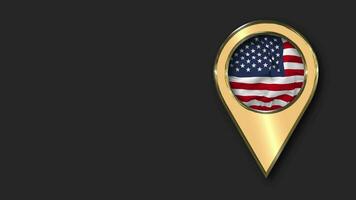 United States Gold Location Icon Flag Seamless Looped Waving, Space on Left Side for Design or Information, 3D Rendering video
