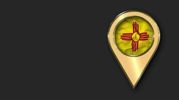 estado de nuevo mexico oro ubicación icono bandera sin costura serpenteado ondulación, espacio en izquierda lado para diseño o información, 3d representación video