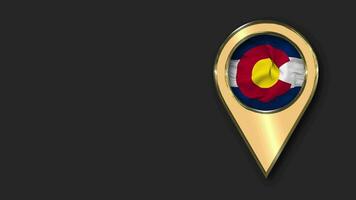 estado de Colorado oro ubicación icono bandera sin costura serpenteado ondulación, espacio en izquierda lado para diseño o información, 3d representación video