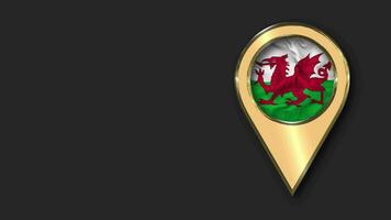 Wales Gold Location Icon Flag Seamless Looped Waving, Space on Left Side for Design or Information, 3D Rendering video