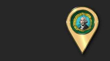 Estado do Washington ouro localização ícone bandeira desatado em loop acenando, espaço em esquerda lado para Projeto ou Informação, 3d Renderização video