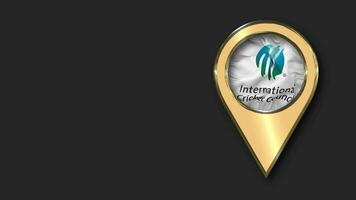 internazionale cricket consiglio, icc oro Posizione icona bandiera senza soluzione di continuità loop agitando, spazio su sinistra lato per design o informazione, 3d interpretazione video