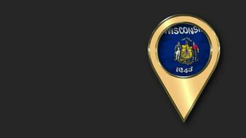 State of Wisconsin Gold Location Icon Flag Seamless Looped Waving, Space on Left Side for Design or Information, 3D Rendering video