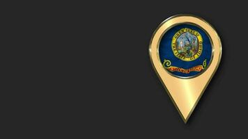 estado de Idaho oro ubicación icono bandera sin costura serpenteado ondulación, espacio en izquierda lado para diseño o información, 3d representación video