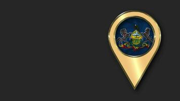 State of Pennsylvania Gold Location Icon Flag Seamless Looped Waving, Space on Left Side for Design or Information, 3D Rendering video