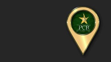 Pakistan Cricket Board, PCB Gold Location Icon Flag Seamless Looped Waving, Space on Left Side for Design or Information, 3D Rendering video