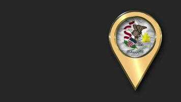 estado de Illinois oro ubicación icono bandera sin costura serpenteado ondulación, espacio en izquierda lado para diseño o información, 3d representación video