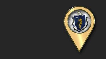 State of Massachusetts Gold Location Icon Flag Seamless Looped Waving, Space on Left Side for Design or Information, 3D Rendering video