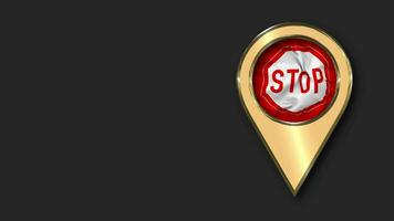 Stop Gold Location Icon Flag Seamless Looped Waving, Space on Left Side for Design or Information, 3D Rendering video