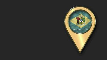 State of Delaware Gold Location Icon Flag Seamless Looped Waving, Space on Left Side for Design or Information, 3D Rendering video