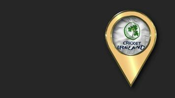 Cricket Ireland, CI Gold Location Icon Flag Seamless Looped Waving, Space on Left Side for Design or Information, 3D Rendering video