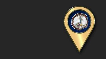 State of Virginia Gold Location Icon Flag Seamless Looped Waving, Space on Left Side for Design or Information, 3D Rendering video