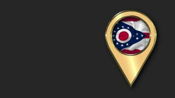 estado de Ohio oro ubicación icono bandera sin costura serpenteado ondulación, espacio en izquierda lado para diseño o información, 3d representación video