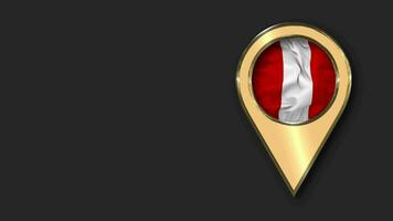 Peru Gold Location Icon Flag Seamless Looped Waving, Space on Left Side for Design or Information, 3D Rendering video