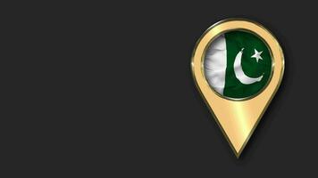 Pakistan Gold Location Icon Flag Seamless Looped Waving, Space on Left Side for Design or Information, 3D Rendering video