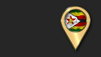 Zimbabwe Gold Location Icon Flag Seamless Looped Waving, Space on Left Side for Design or Information, 3D Rendering video