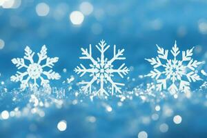 AI generated snowflakes gracefully decorating a winter wonderland Christmas snow light background AI Generated photo