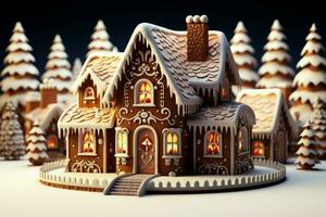 AI generated Christmas gingerbread house Magical fairy tale castle in snowy winter of sugary dreams AI Generated photo