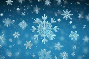 AI generated snowflakes gracefully decorating a winter wonderland Christmas snow light background AI Generated photo