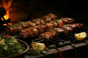 Juicy skewered seekh kababs a mouthwatering blend of spices and grilled goodness AI Generated photo