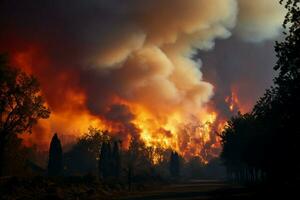 wildfire forest fire Engulfs Woods Fire Spreads Wildly AI Generated photo