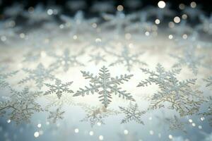 ai generado copos de nieve graciosamente decorando un invierno mundo maravilloso Navidad nieve ligero antecedentes ai generado foto