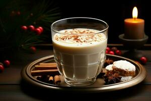 AI generated Classic hot chocolate rich warmth and creamy eggnog festive holiday Christmas  AI Generated photo