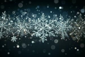 AI generated snowflakes gracefully decorating a winter wonderland Christmas snow light background AI Generated photo