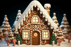 AI generated Christmas gingerbread house Magical fairy tale castle in snowy winter of sugary dreams AI Generated photo